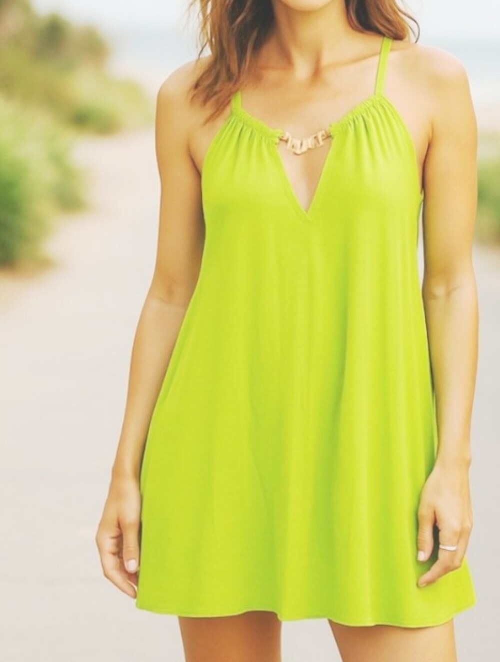 Trina Turk Lime Green Spaghetti-Strap Swim Coverup